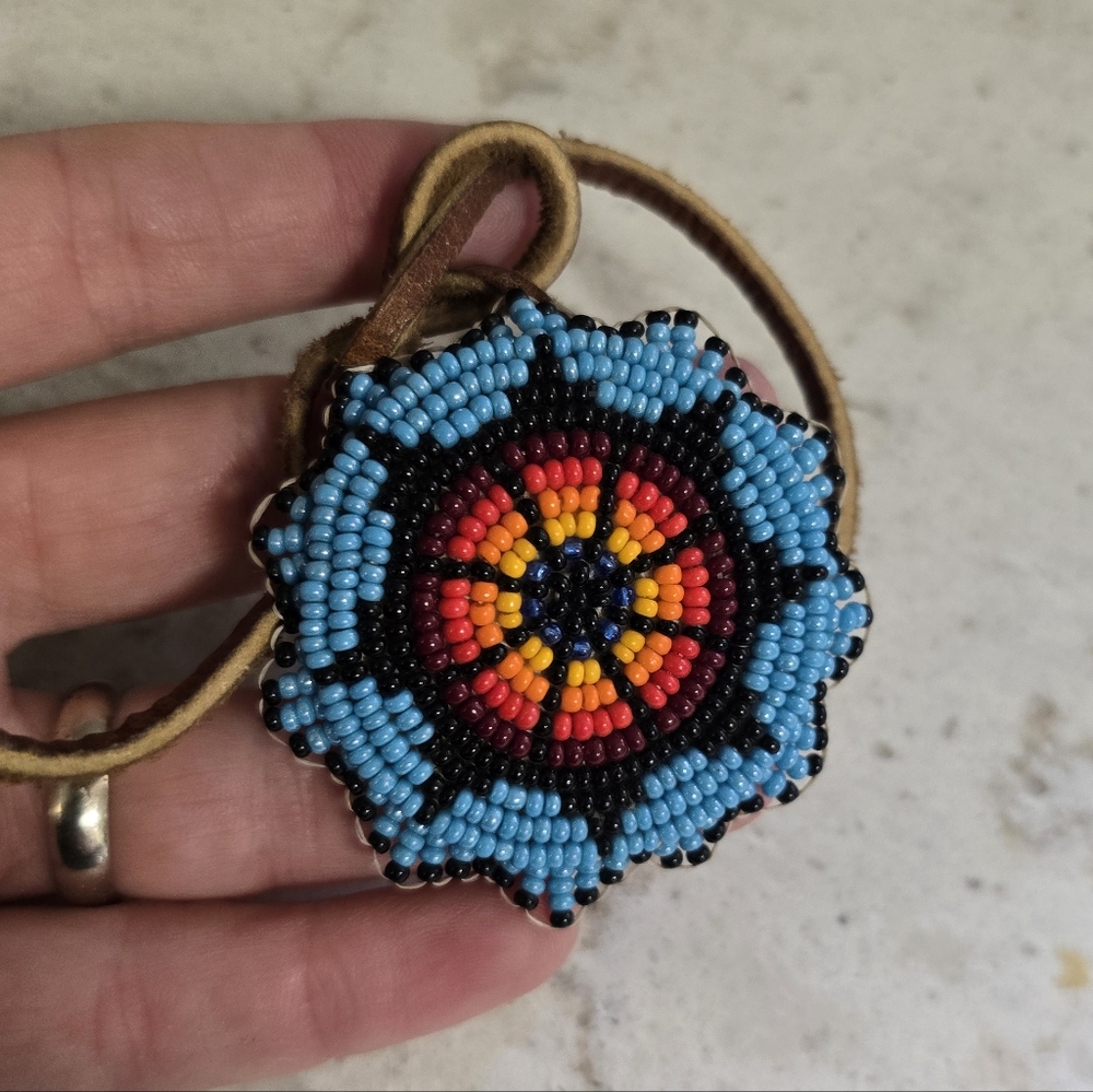 Hand Beaded Native Medallion Hair Tie